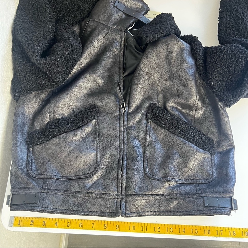 MAX STUDIO LONDON Faux Leather Jacket With Fur Sleeves And Collar Size M NWT - Picture 9 of 10